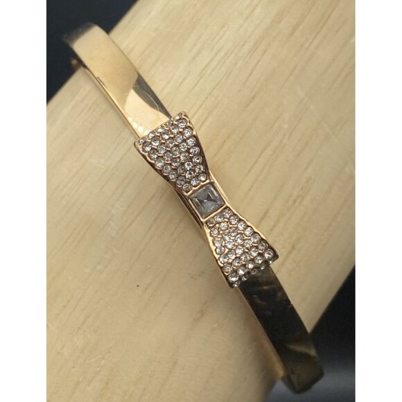 Kate Spade Bracelet Pave Stone Ready Set Bow Jeweled Bangle Gold Tone Layer 7" - Picture 6 of 9